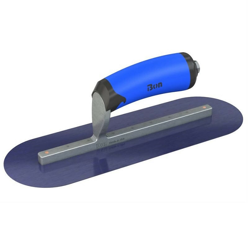 Blue Steel Finishing Trowel - Round End - Comfort Wave Handle Bon Tool 12" x 4"