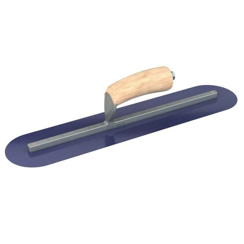Blue Steel Finishing Trowel - Round End - Camel Back Wood Handle Bon Tool 18" x 4"
