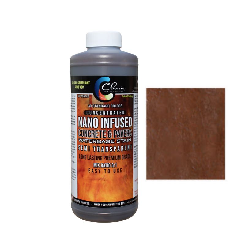 Classic Nano Infused Semi-Transparent Decorative Concrete Water-Based Stain - 1 Quart - Concentrate Classic Coatings Systems Dark Chestnut
