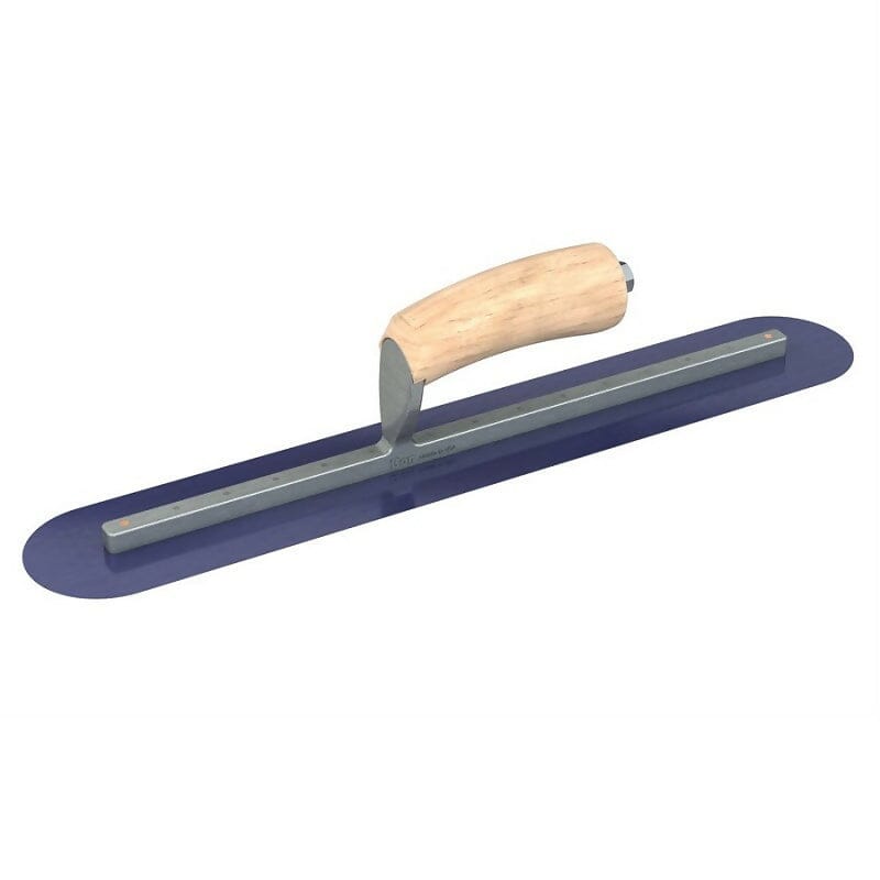 Blue Steel Finishing Trowel - Round End - Camel Back Wood Handle Bon Tool 18" x 3"