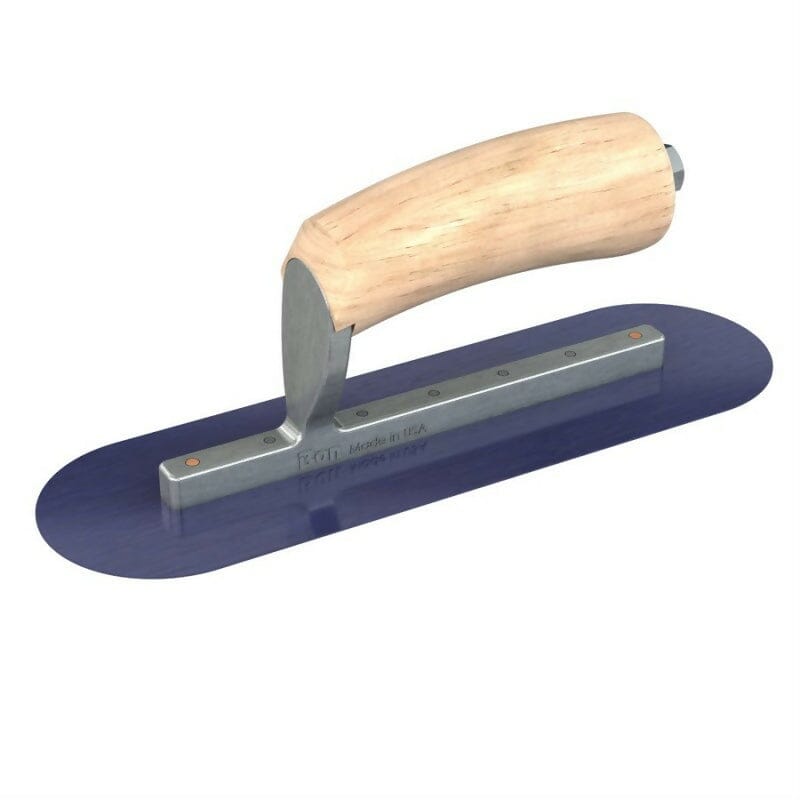 Blue Steel Finishing Trowel - Round End - Camel Back Wood Handle Bon Tool 10" x 3"