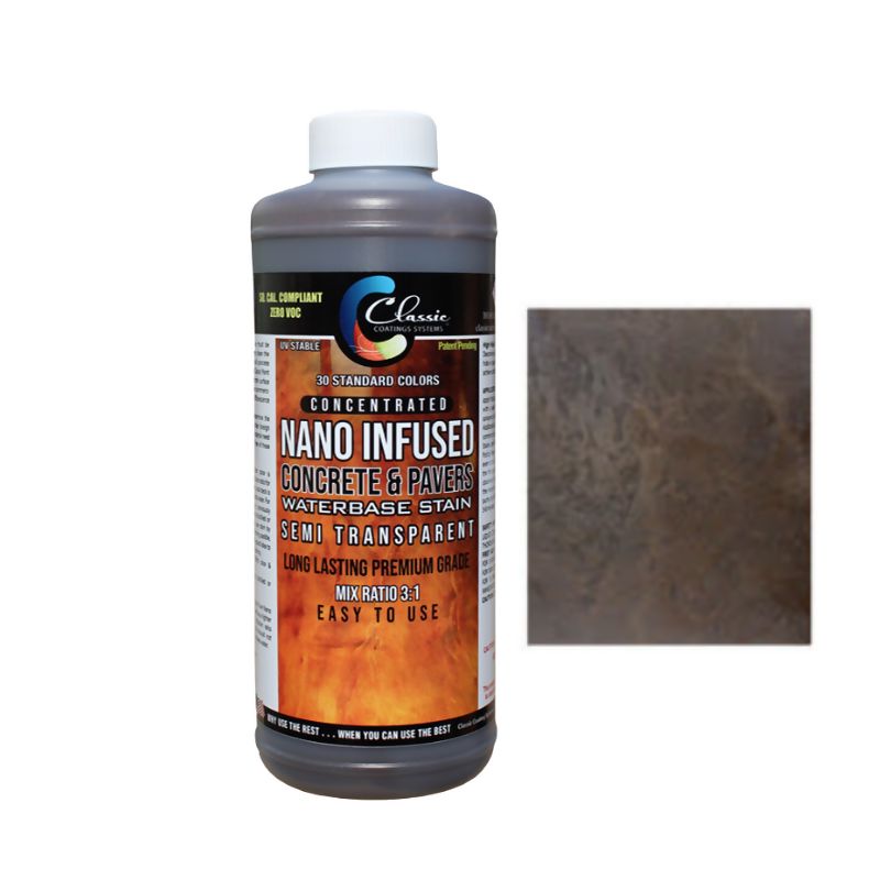 Classic Nano Infused Semi-Transparent Decorative Concrete Water-Based Stain - 1 Quart - Concentrate Classic Coatings Systems Walnut