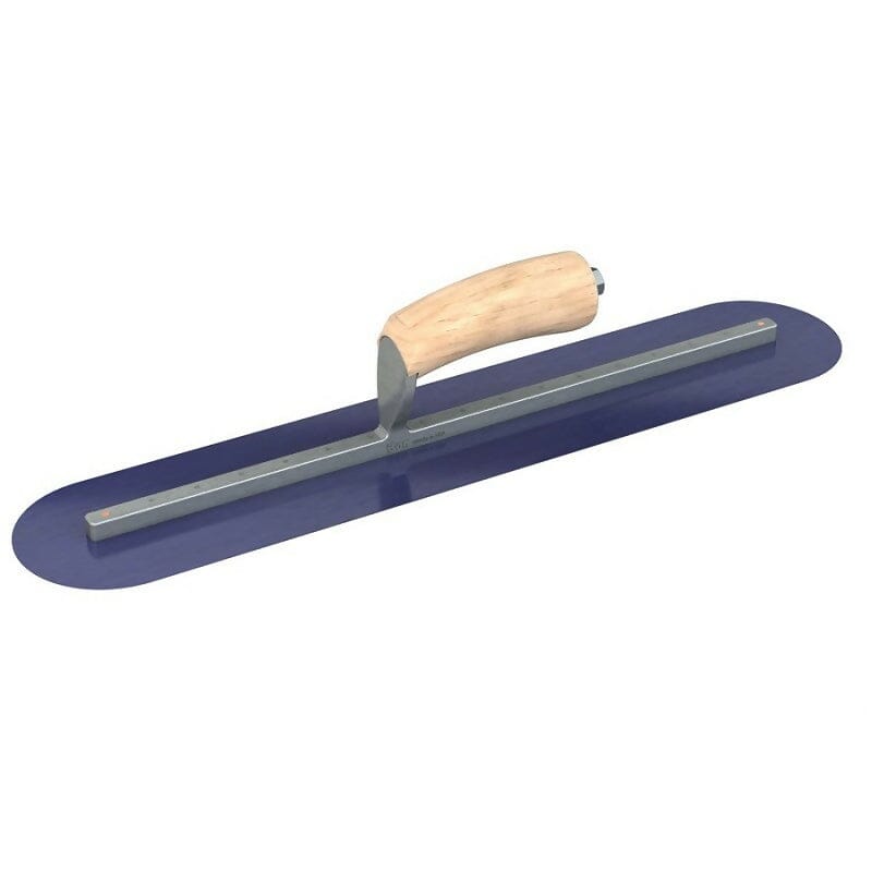 Blue Steel Finishing Trowel - Round End - Camel Back Wood Handle Bon Tool 20" x 4"