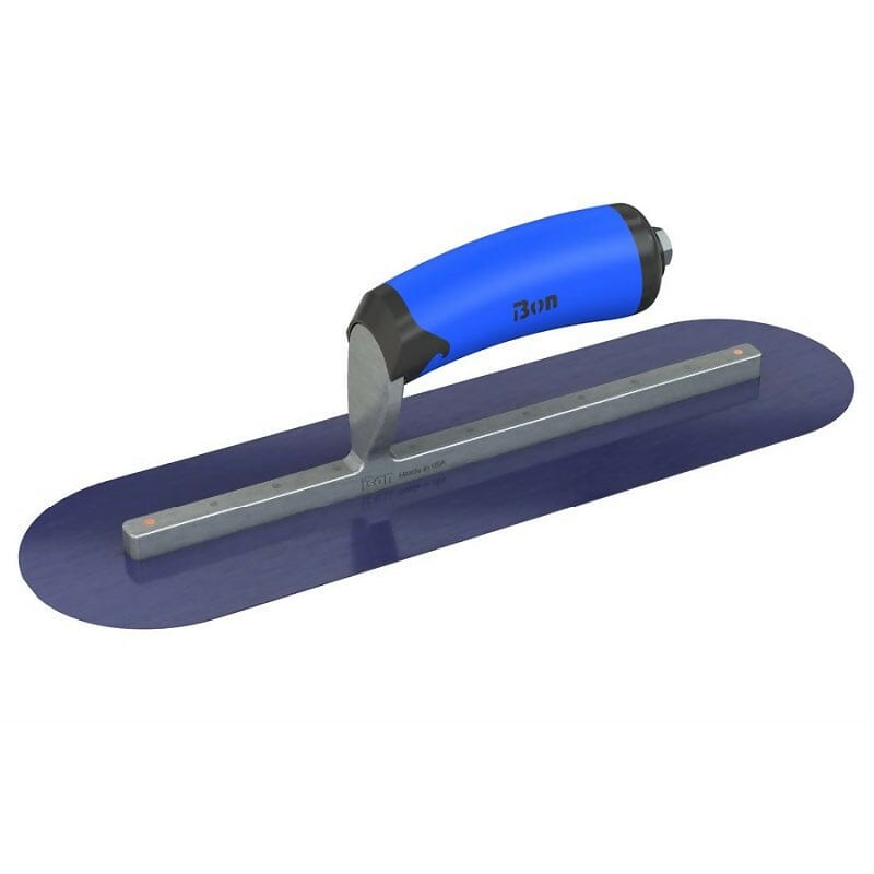 Blue Steel Finishing Trowel - Round End - Comfort Wave Handle Bon Tool 14" x 4"