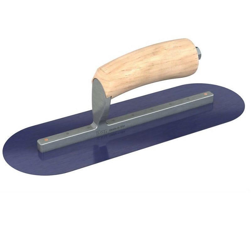Blue Steel Finishing Trowel - Round End - Camel Back Wood Handle Bon Tool 12" x 4"