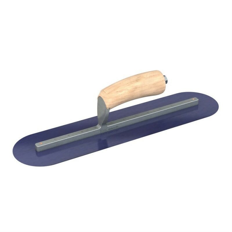 Blue Steel Finishing Trowel - Round End - Camel Back Wood Handle Bon Tool 16" x 3"