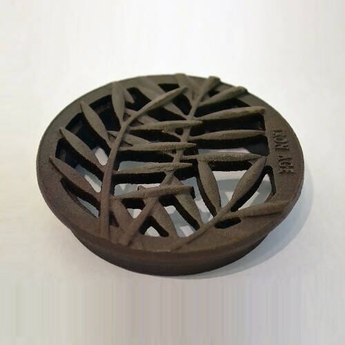 4" Diameter Locust Catch Basin Grate - Baked on Oil Finish Iron Age Designs