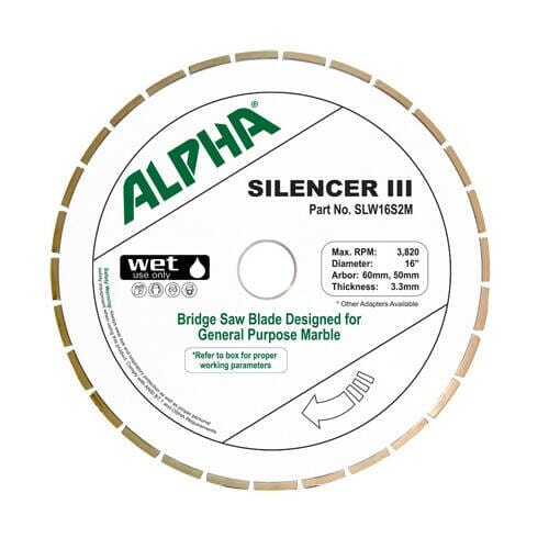 Silencer III Blade for Marble - Premium Bridge Saw Blade Alpha Professional Tools 16"