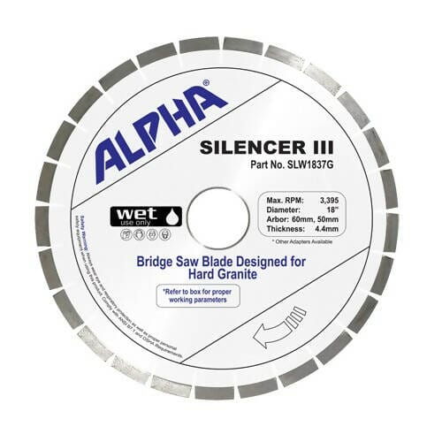 Silencer III Blade for Granite - Premium Bridge Saw Blade Alpha Professional Tools 18" - Hard Granite