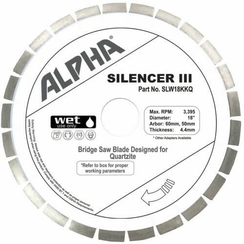 Silencer III Blade for Quartzite - Premium Bridge Saw Blade Alpha Professional Tools 18"