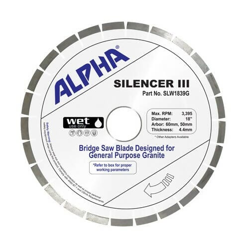Silencer III Blade for Granite - Premium Bridge Saw Blade Alpha Professional Tools 18" - Granite