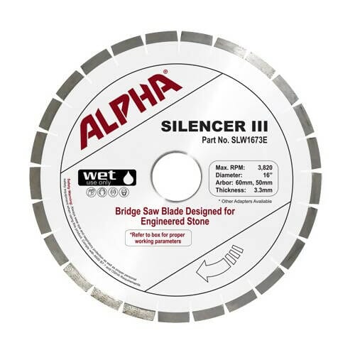 Silencer III Blade for Engineered Stone - Premium Bridge Saw Blade Alpha Professional Tools 16"