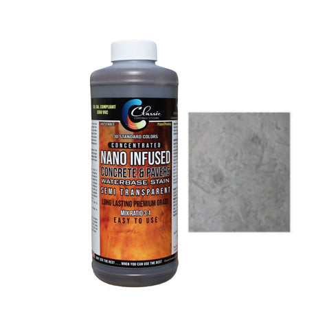 Classic Nano Infused Semi-Transparent Decorative Concrete Water-Based Stain - 1 Quart - Concentrate Classic Coatings Systems Medium Gray 