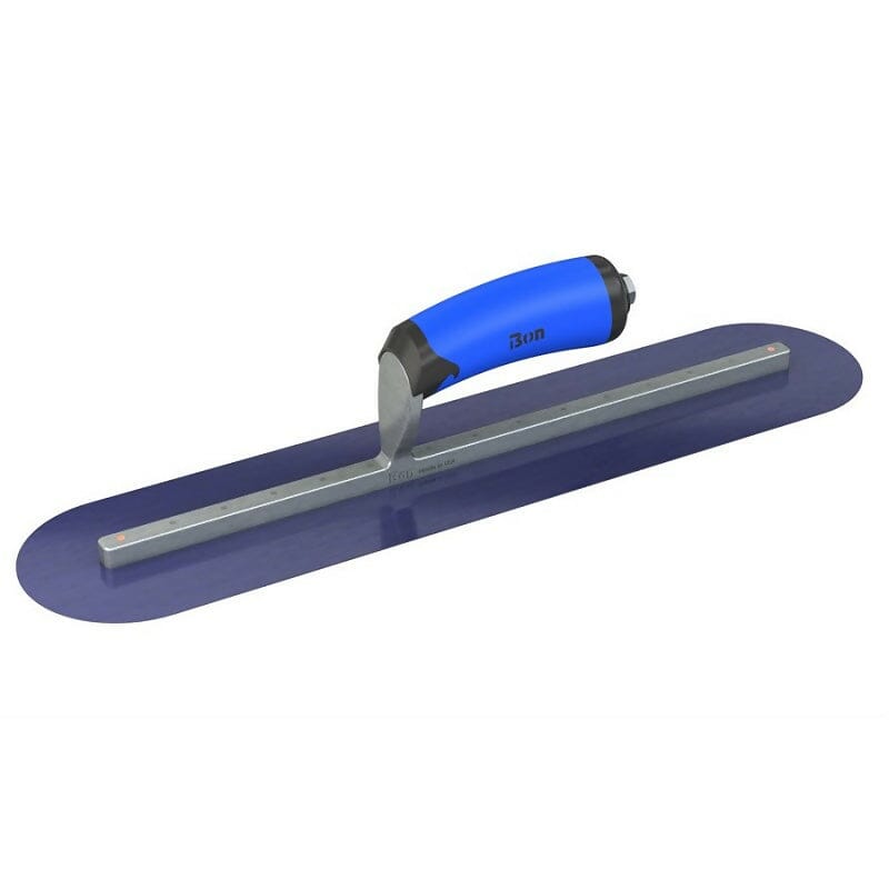 Blue Steel Finishing Trowel - Round End - Comfort Wave Handle Bon Tool 18" x 4" 