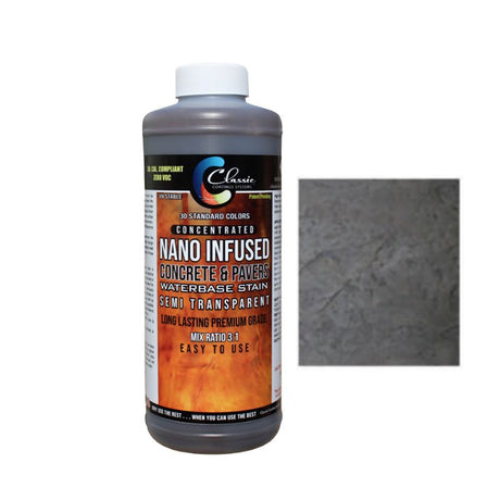 Classic Nano Infused Semi-Transparent Decorative Concrete Water-Based Stain - 1 Quart - Concentrate Classic Coatings Systems Dark Gray 
