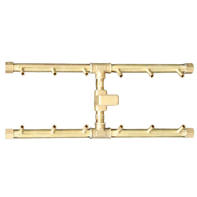 120K BTU 17.625" x 7.5" H-Style Brass Burner for Firepits Warming Trends 