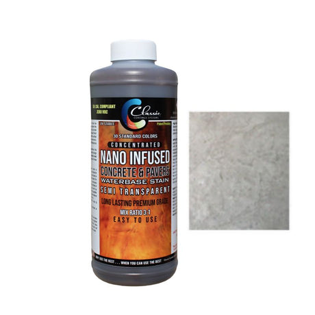 Classic Nano Infused Semi-Transparent Decorative Concrete Water-Based Stain - 1 Quart - Concentrate Classic Coatings Systems Light Gray 
