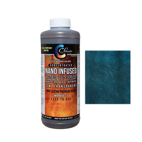 Classic Nano Infused Semi-Transparent Decorative Concrete Water-Based Stain - 1 Quart - Concentrate Classic Coatings Systems Ocean Blue 