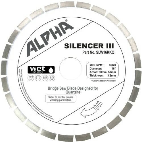 Silencer III Blade for Quartzite - Premium Bridge Saw Blade Alpha Professional Tools 16" 
