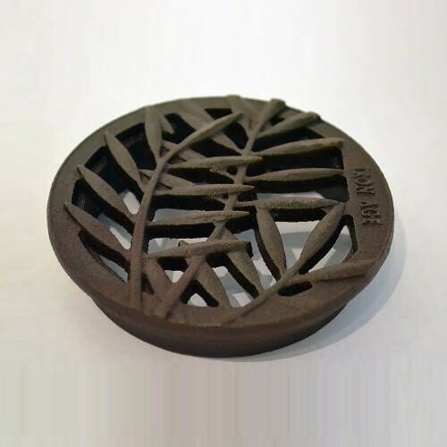 4" Diameter Locust Catch Basin Grate - Baked on Oil Finish Iron Age Designs 