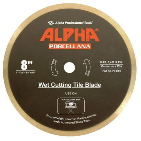 Porcellana for Portable Rail Saws - The Ultimate Wet Blade for Porcelain Tiles Alpha Professional Tools 8" 