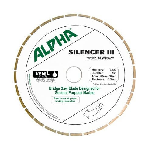 Silencer III Blade for Marble - Premium Bridge Saw Blade Alpha Professional Tools 16" 
