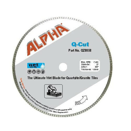 Q-Cut Ultimate Wet Blade for Hard Tiles Alpha Professional Tools 8" 