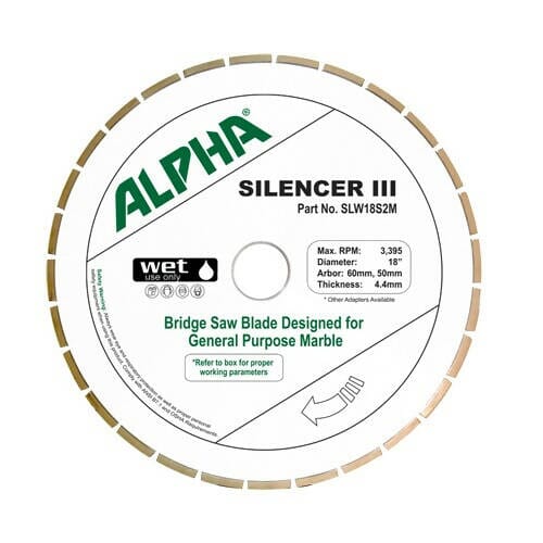 Silencer III Blade for Marble - Premium Bridge Saw Blade Alpha Professional Tools 18" 