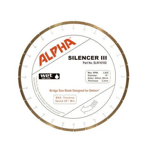 Silencer III Blade for Dekton - Premium Bridge Saw Blade Alpha Professional Tools 16" 