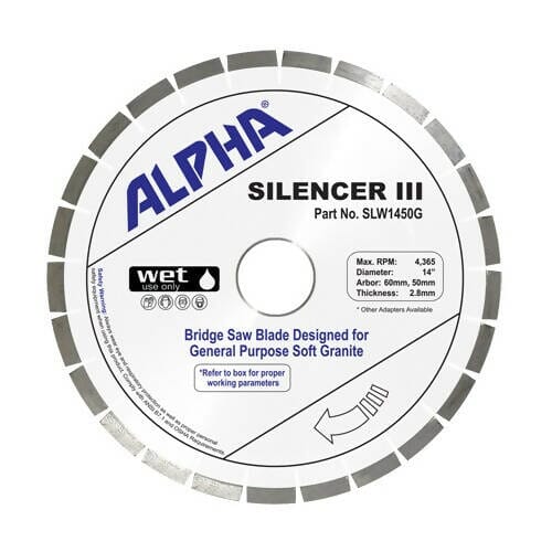 Silencer III Blade for Granite - Premium Bridge Saw Blade Alpha Professional Tools 14" - Soft Granite 