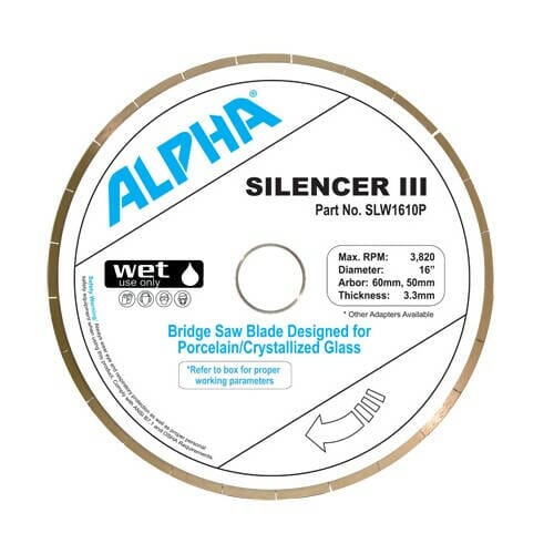 Silencer III Blade for Porcelain - Premium Bridge Saw Blade Alpha Professional Tools 16" 