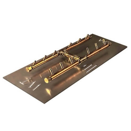 120K BTU 18" x 7" H-Style Brass Burner for Firepits Warming Trends Natural Gas No 44" x 8" Rectangular Plate