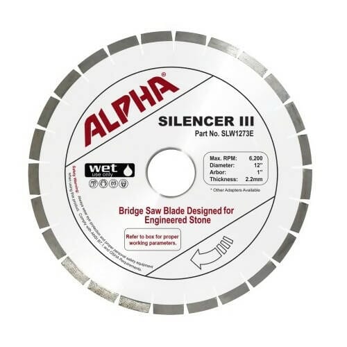 Silencer III Blade for Engineered Stone - Premium Bridge Saw Blade Alpha Professional Tools 12" 