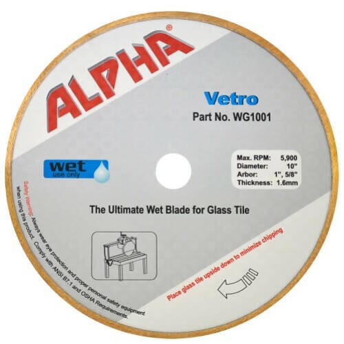 Alpha Vetro Blade - The Ultimate Wet Blade for Glass Tile Alpha Professional Tools 10" - Port Rail Saw 